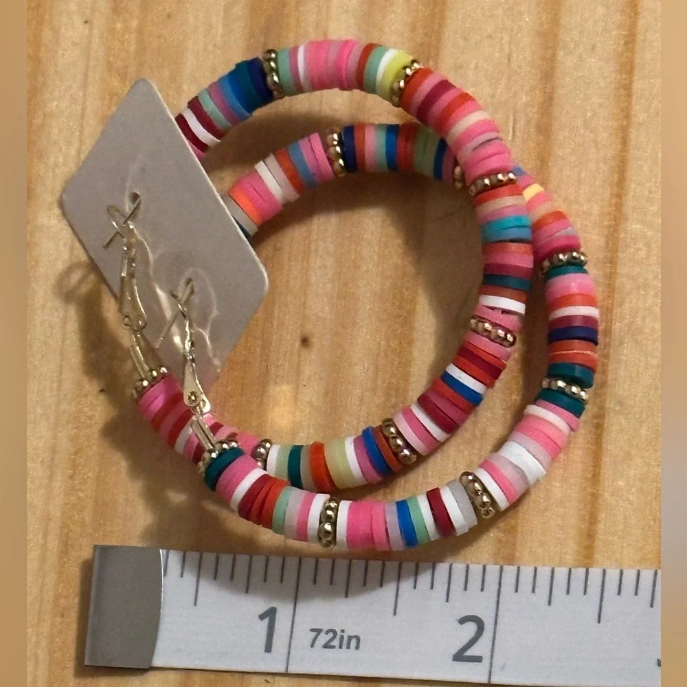 3/$10 bundle deal** Homemade earrings colorful hoops 2.5 inch, great gift - Picture 4 of 4